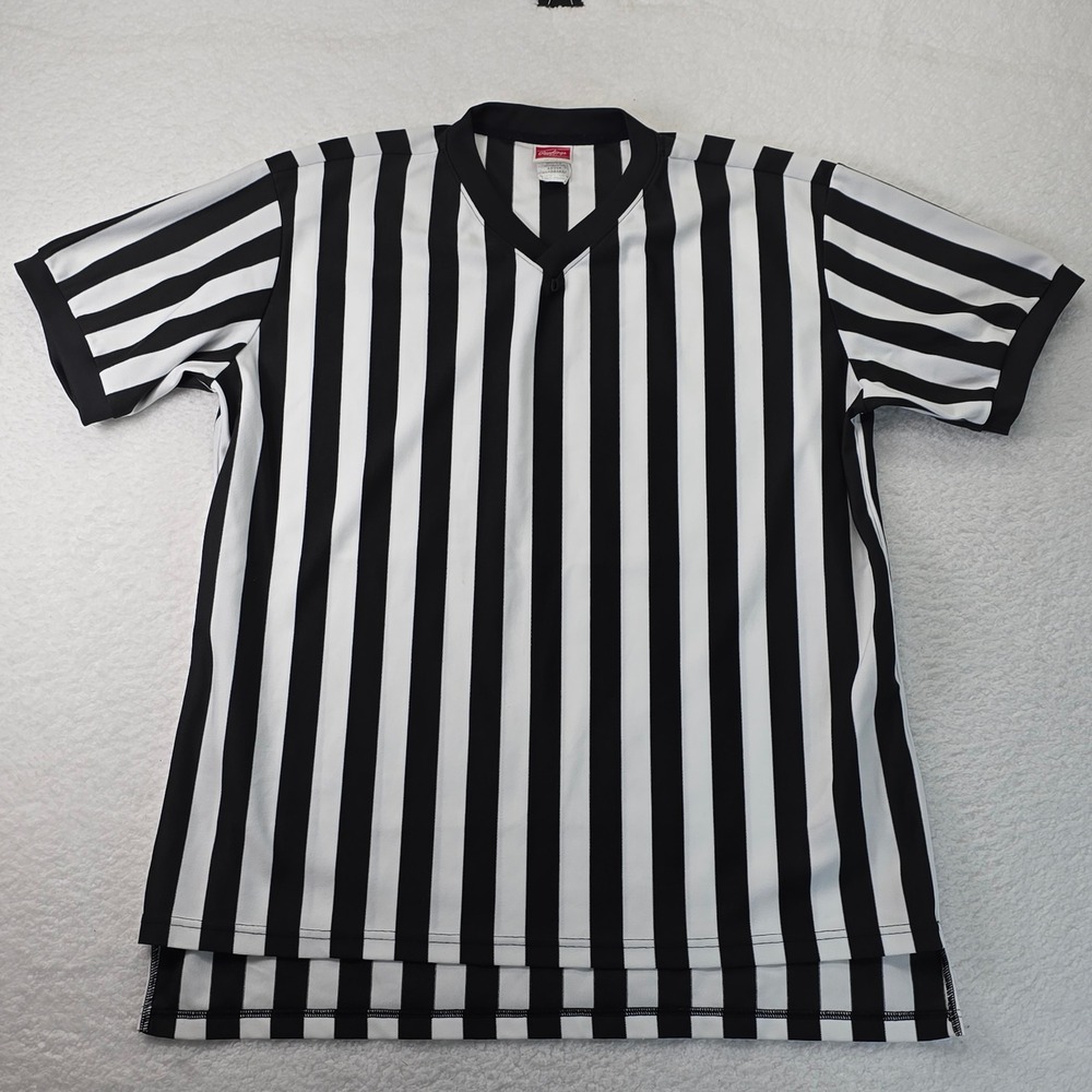 Rawlings Mens Referee Jersey Black White Stripe V-Neck Official Shirt 2XL